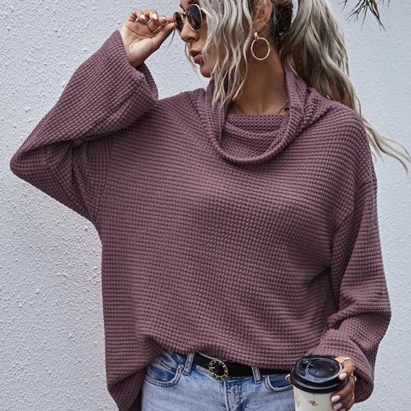 Sweaters - Mauve Oversized cowl neck wide long sleeve top